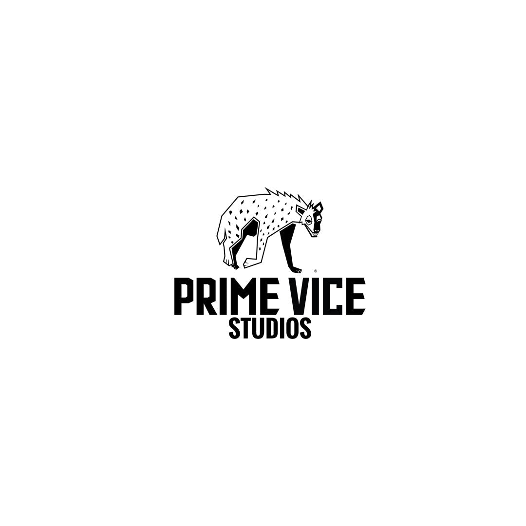 Prime Vice Studios Logo. A Hyena appears with text below it.