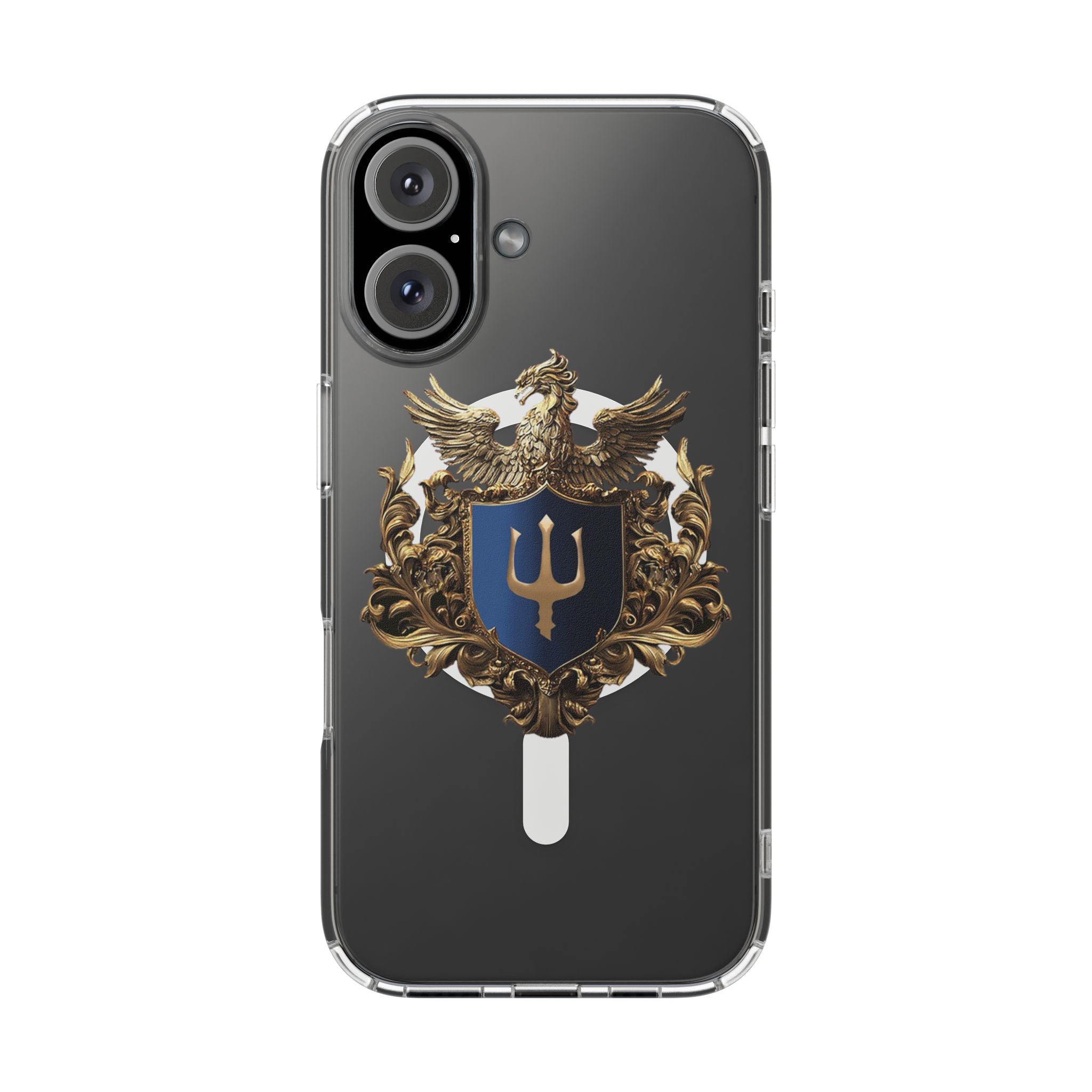 Clear Magnetic Phone Case with Gold Trident Crest – Impact‑Resistant iPhone Cover