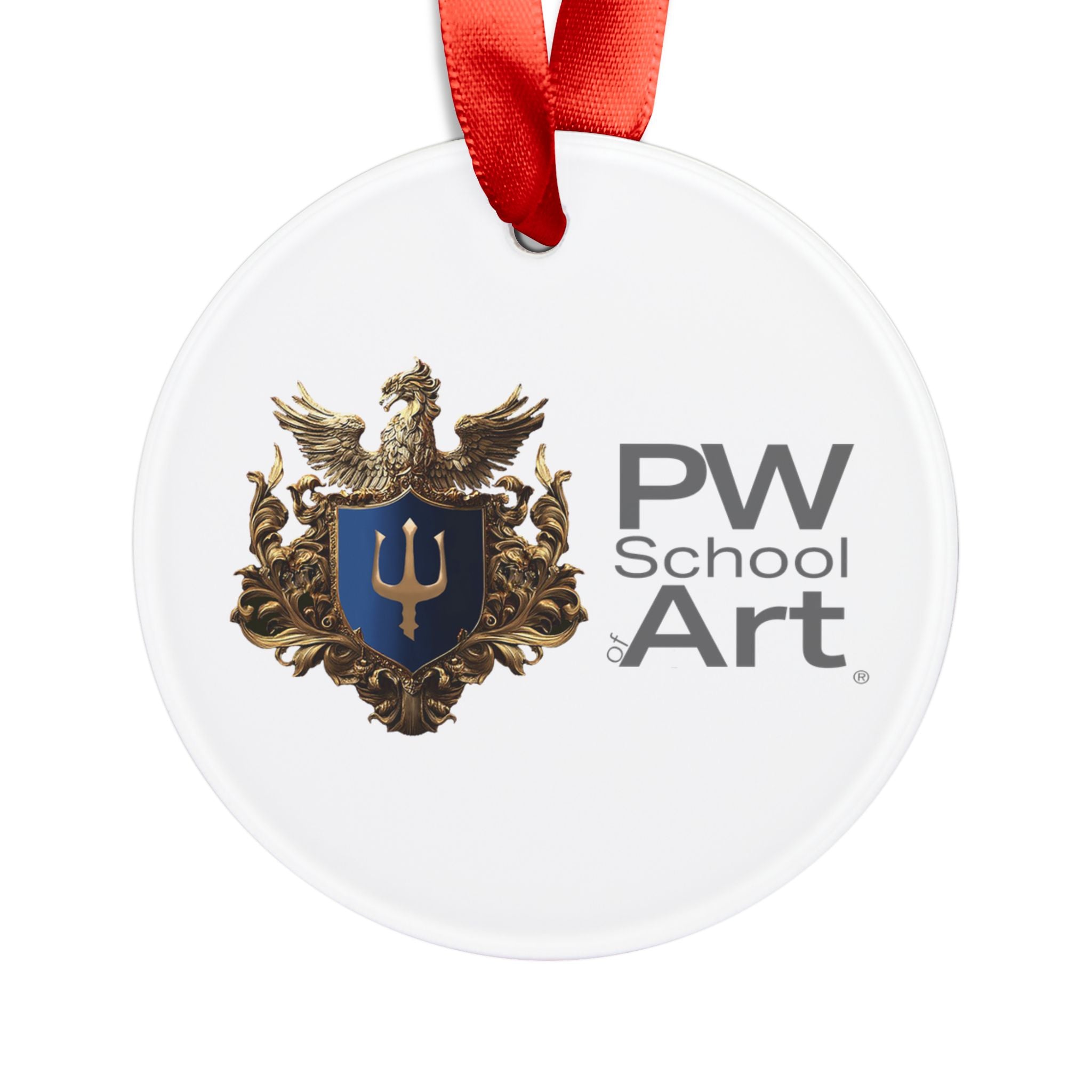 PW School of Art Acrylic Ornament — Decorative Crest Holiday Ornament with Ribbon