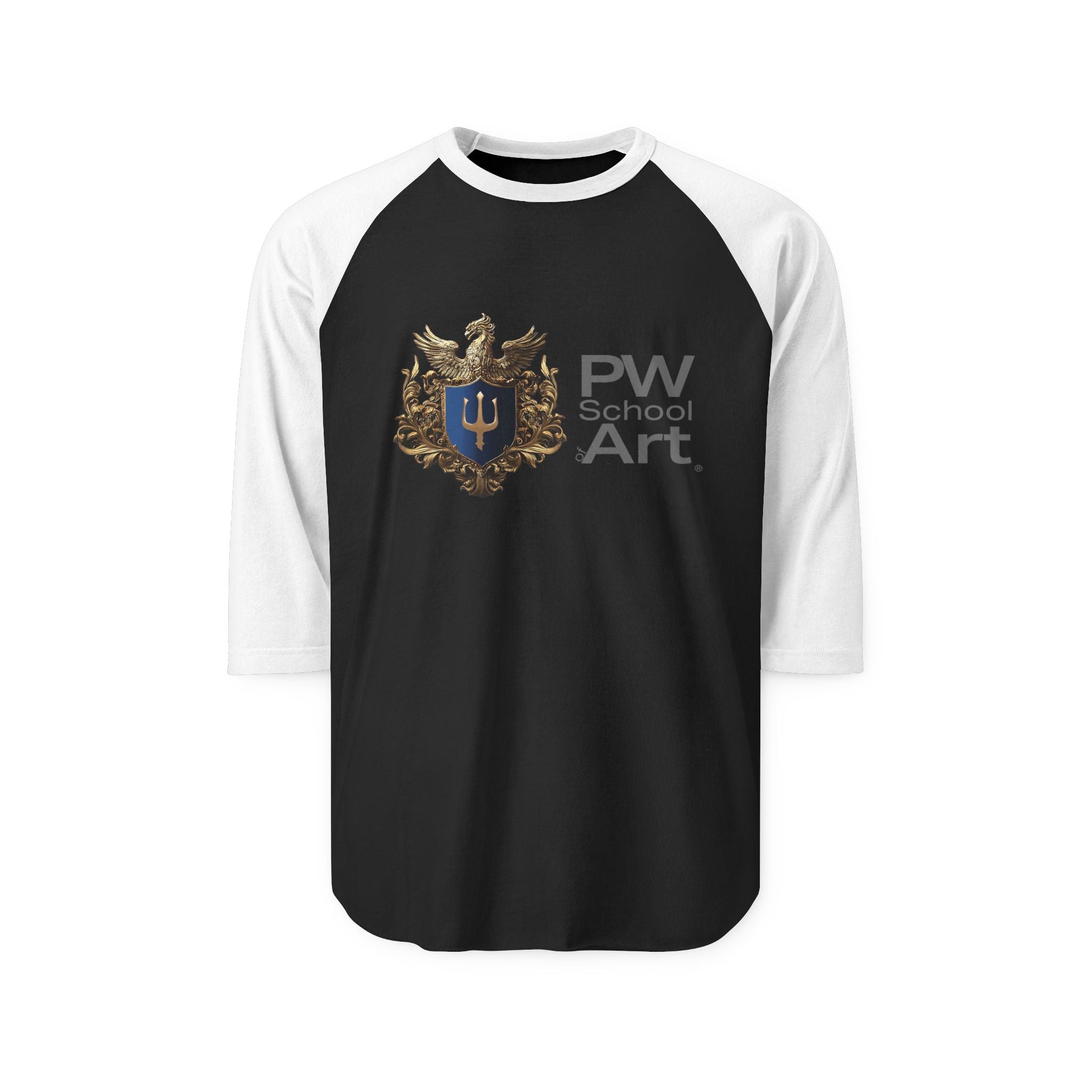 Heraldic Crest Raglan Shirt — PW School of Art Logo 3/4 Sleeve