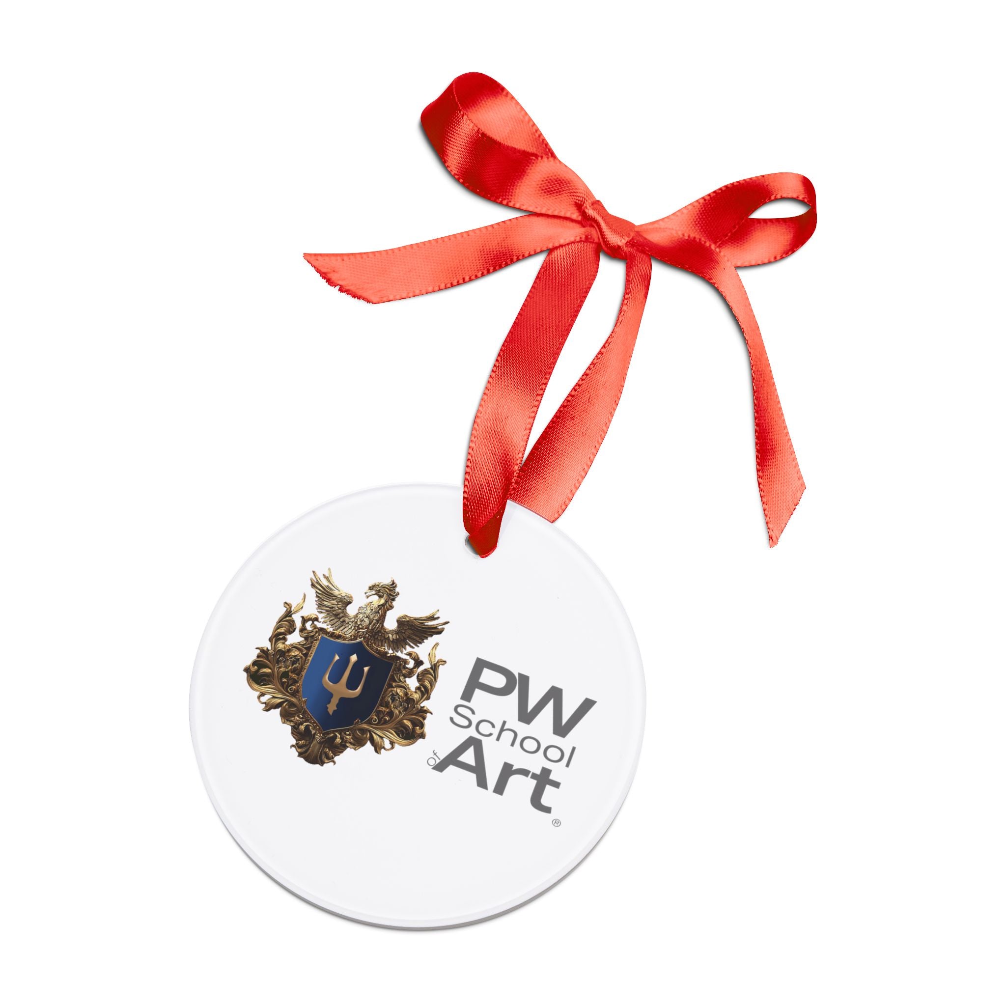 PW School of Art Acrylic Ornament — Decorative Crest Holiday Ornament with Ribbon