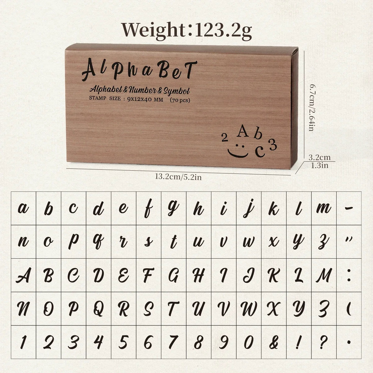 70pcs/set Wooden Rubber AlphabetStamp Set