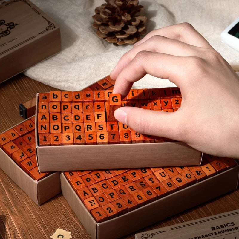 70pcs/set Wooden Rubber AlphabetStamp Set