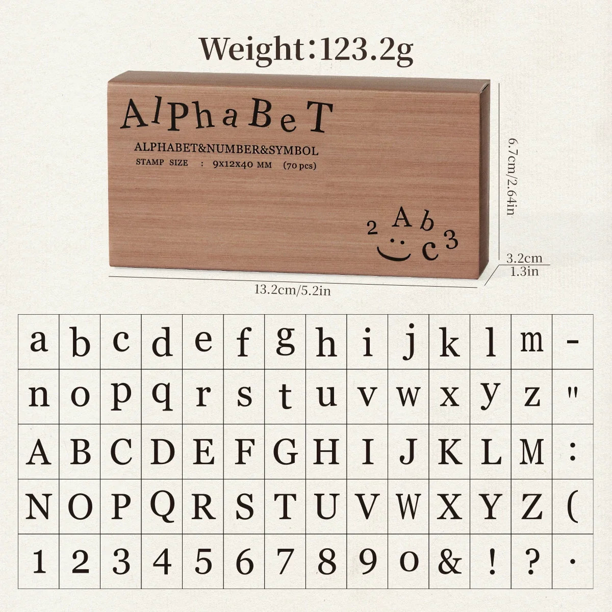 70pcs/set Wooden Rubber AlphabetStamp Set