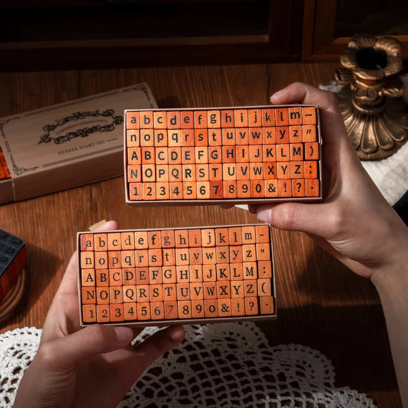 70pcs/set Wooden Rubber AlphabetStamp Set