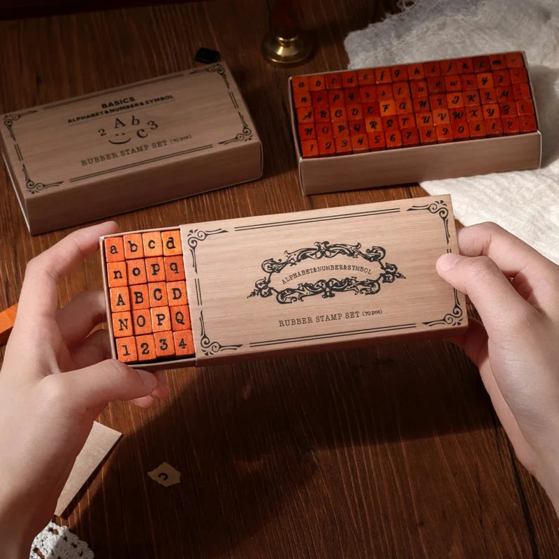 70pcs/set Wooden Rubber AlphabetStamp Set